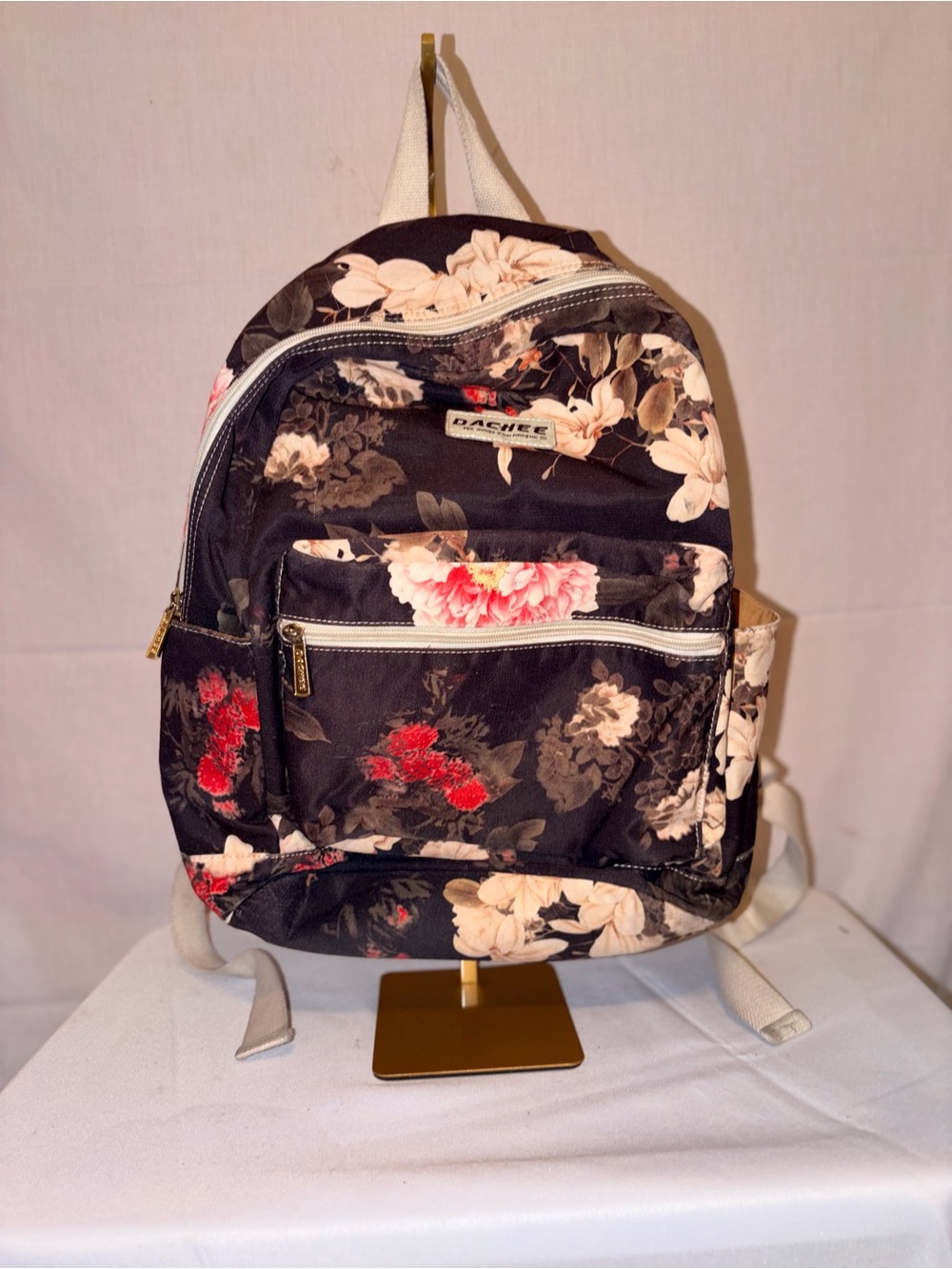 DACHEE Black Peony Pattern Laptop Backpack